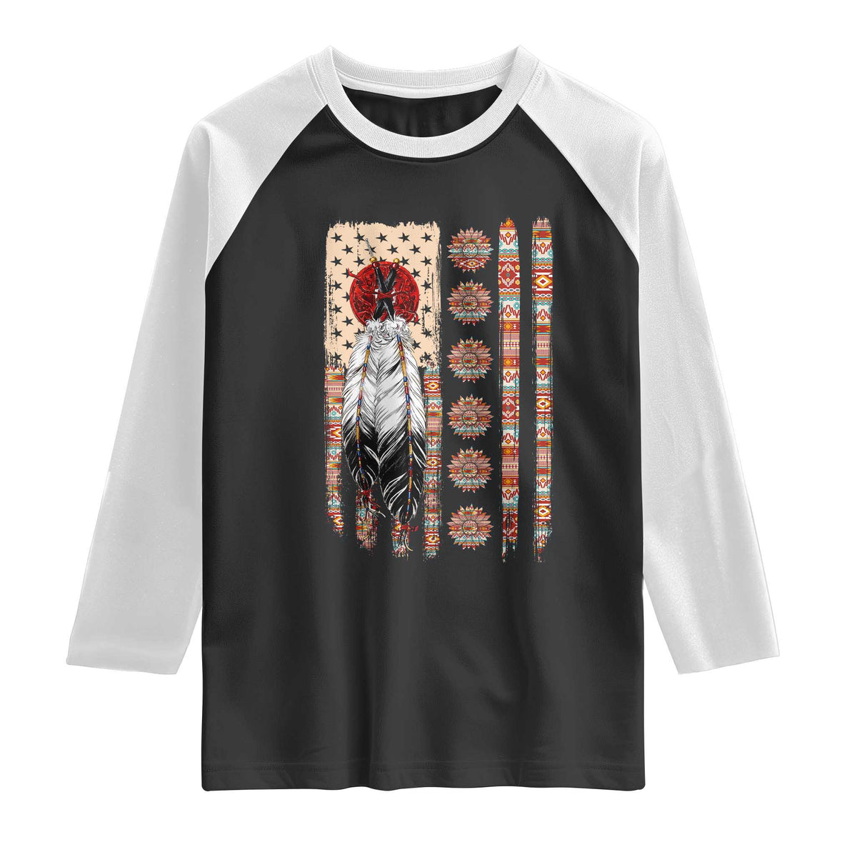 Proud Native American Flag Raglan Shirt Tribal Sunflower Indigenous Peoples Day Gift