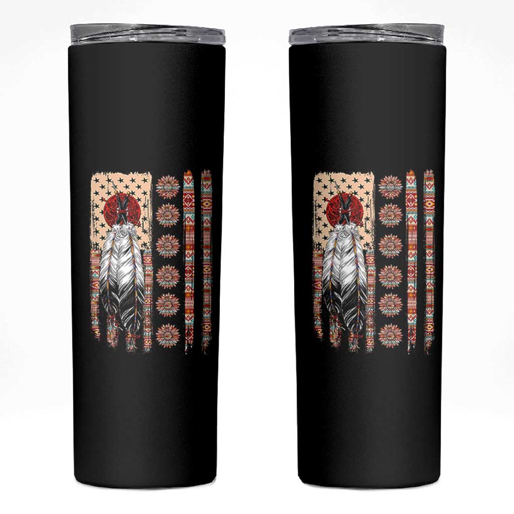 Proud Native American Flag Skinny Tumbler Tribal Sunflower Indigenous Peoples Day Gift