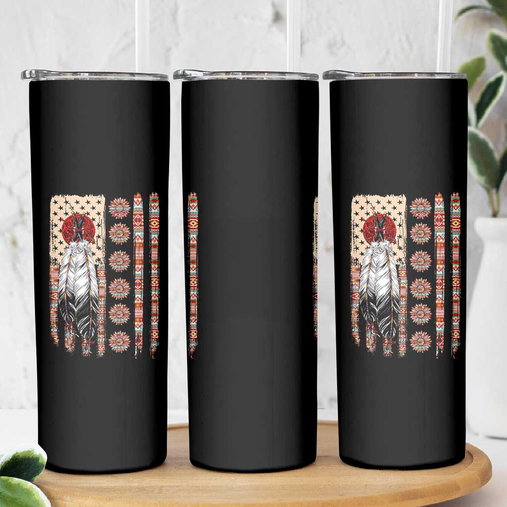 Proud Native American Flag Skinny Tumbler Tribal Sunflower Indigenous Peoples Day Gift