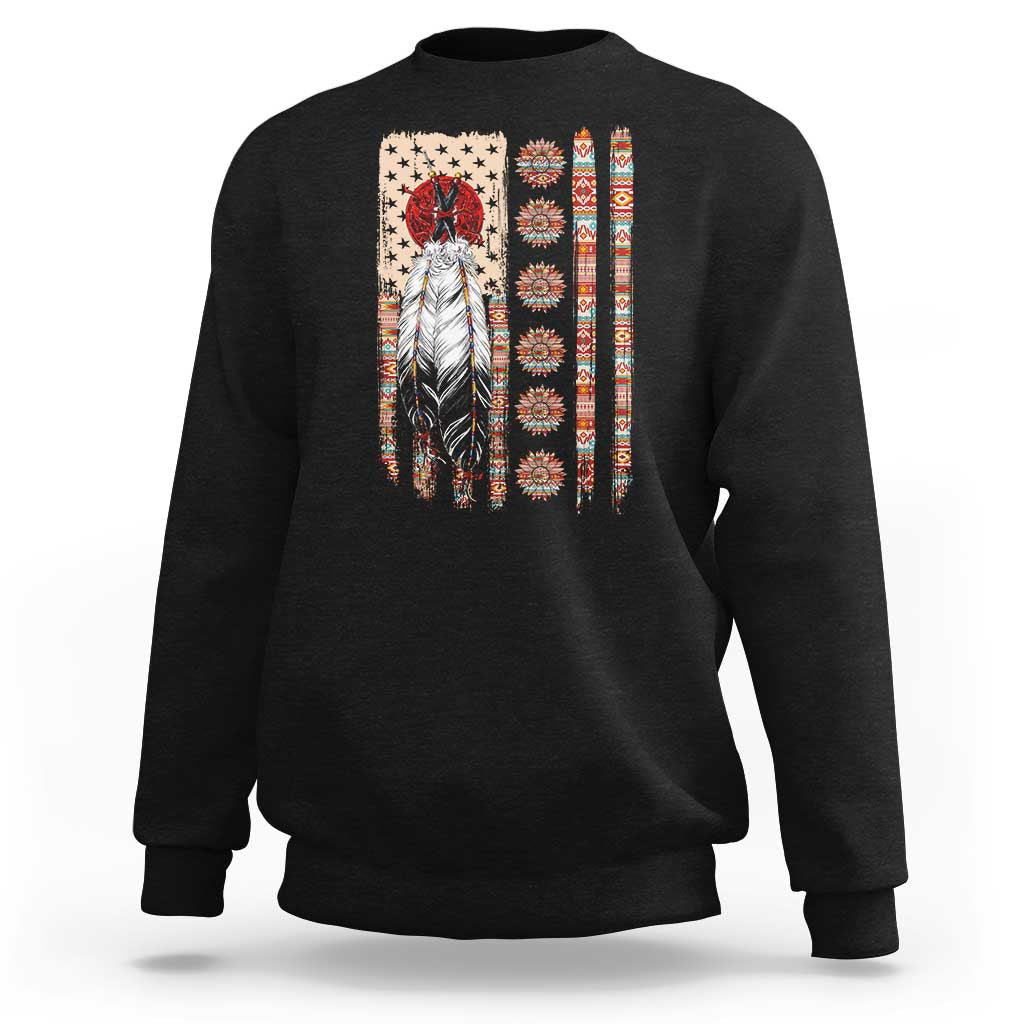 Proud Native American Flag Sweatshirt Tribal Sunflower Indigenous Peoples Day Gift