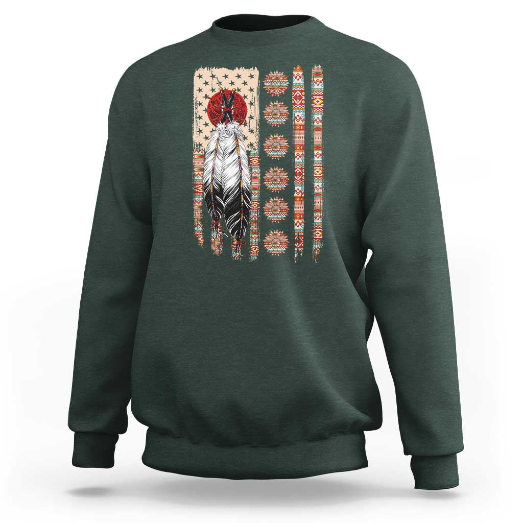 Proud Native American Flag Sweatshirt Tribal Sunflower Indigenous Peoples Day Gift