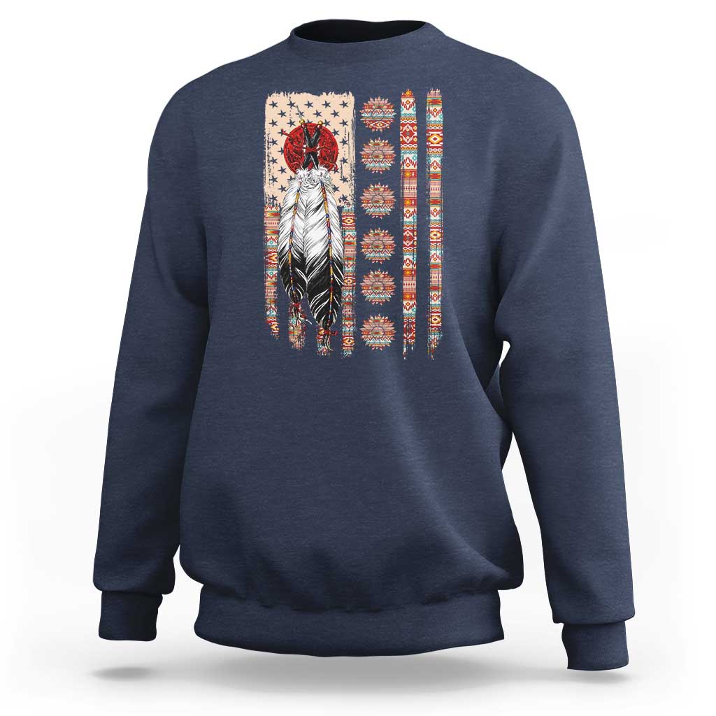 Proud Native American Flag Sweatshirt Tribal Sunflower Indigenous Peoples Day Gift