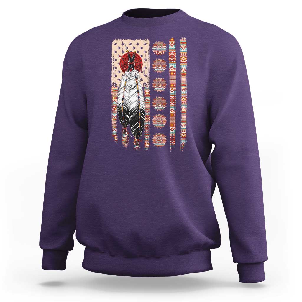 Proud Native American Flag Sweatshirt Tribal Sunflower Indigenous Peoples Day Gift