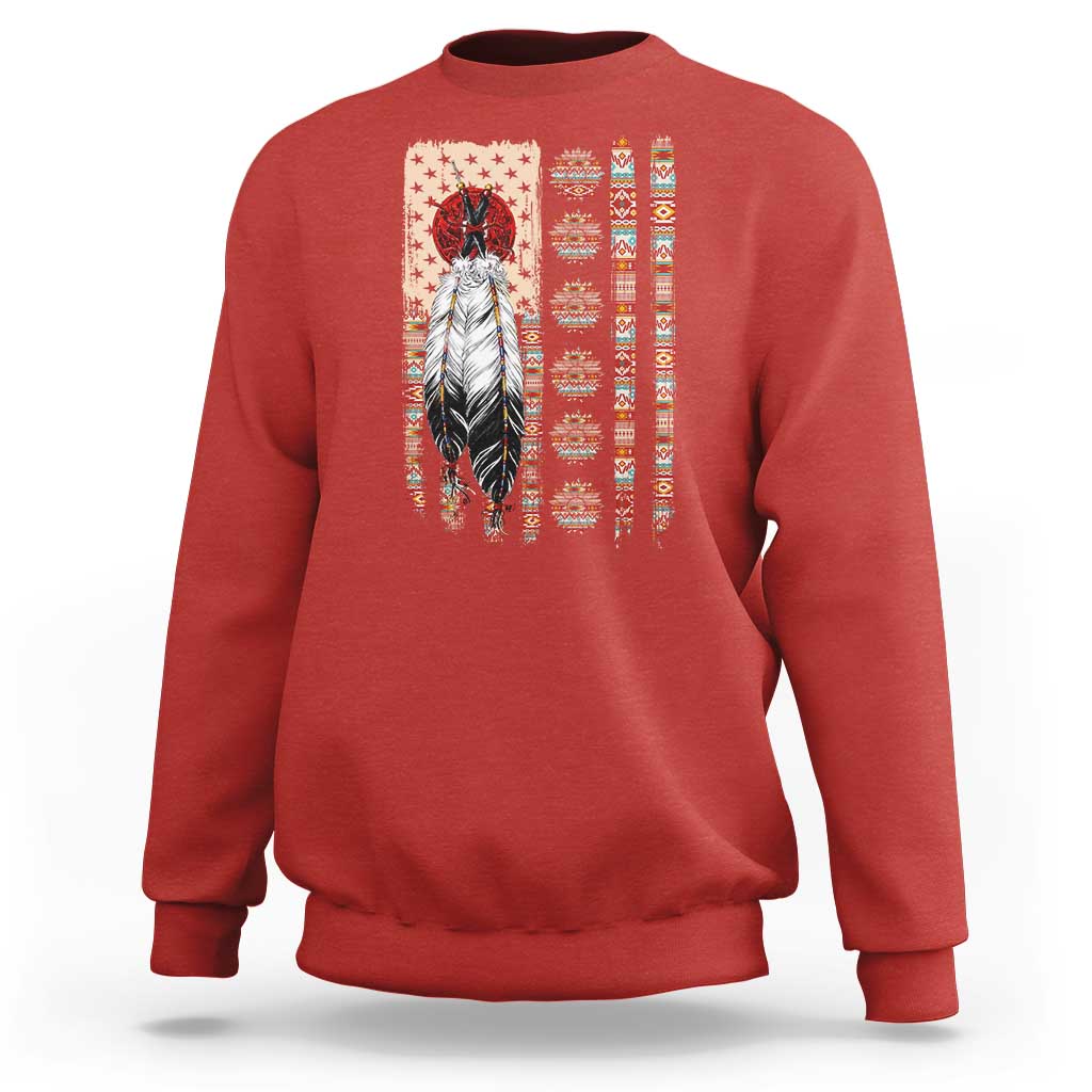 Proud Native American Flag Sweatshirt Tribal Sunflower Indigenous Peoples Day Gift