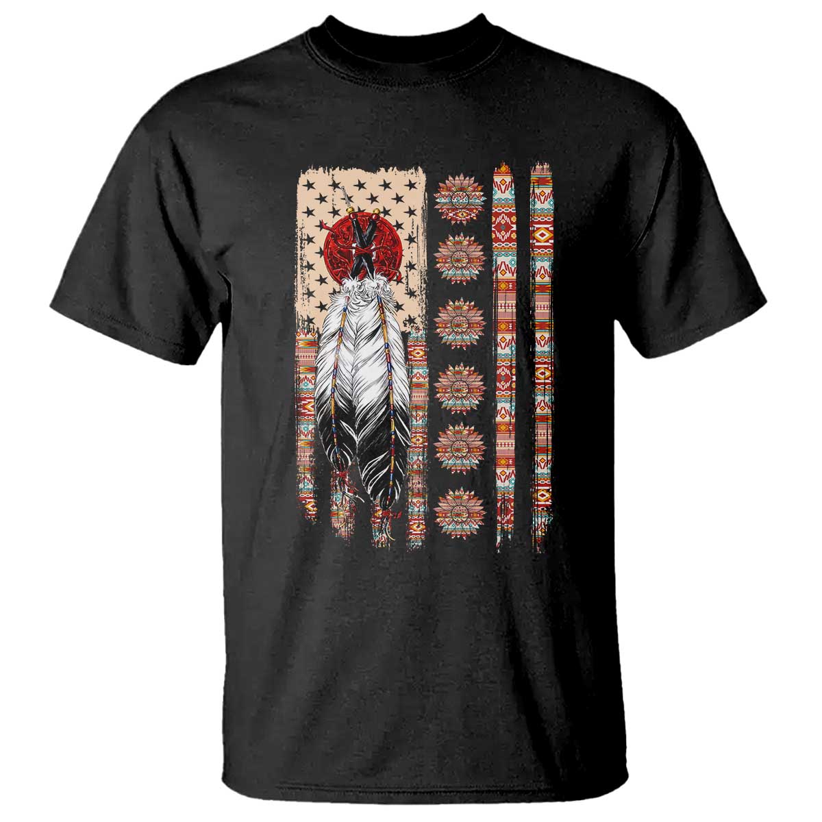 Proud Native American Flag T Shirt Tribal Sunflower Indigenous Peoples Day Gift