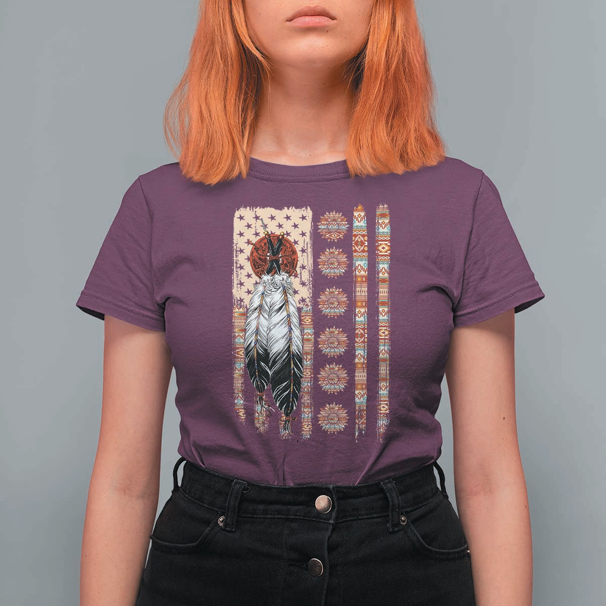 Proud Native American Flag T Shirt For Women Tribal Sunflower Indigenous Peoples Day Gift