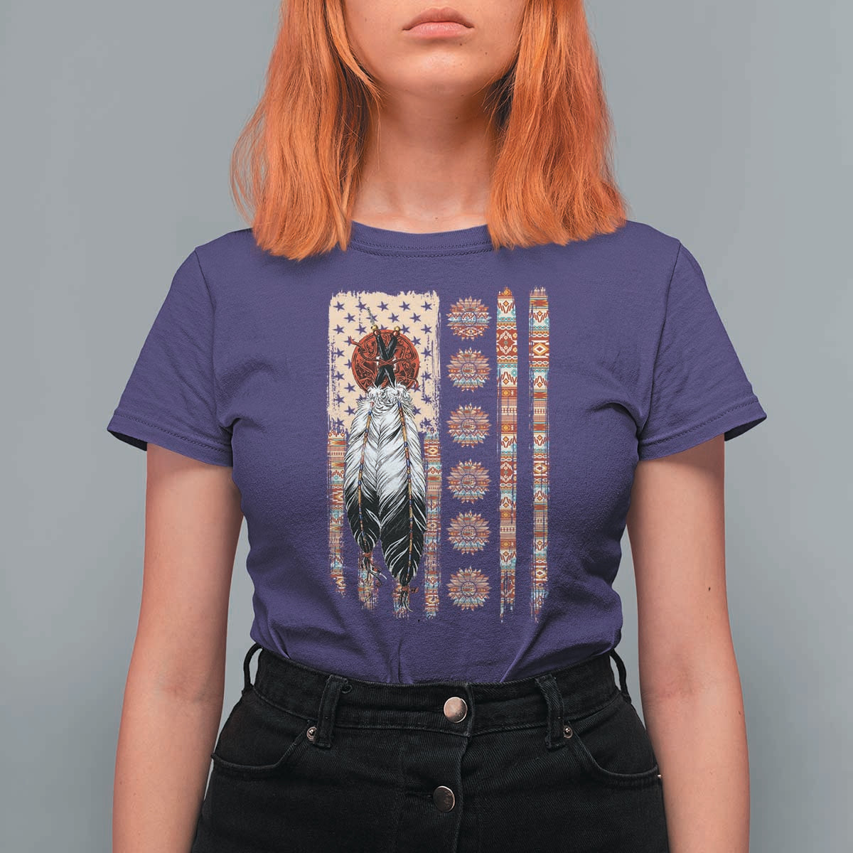 Proud Native American Flag T Shirt For Women Tribal Sunflower Indigenous Peoples Day Gift