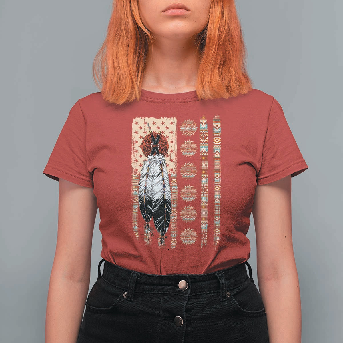 Proud Native American Flag T Shirt For Women Tribal Sunflower Indigenous Peoples Day Gift