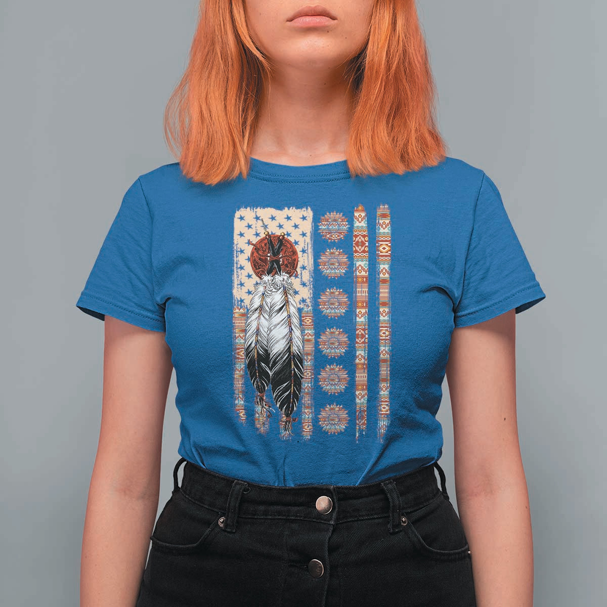 Proud Native American Flag T Shirt For Women Tribal Sunflower Indigenous Peoples Day Gift