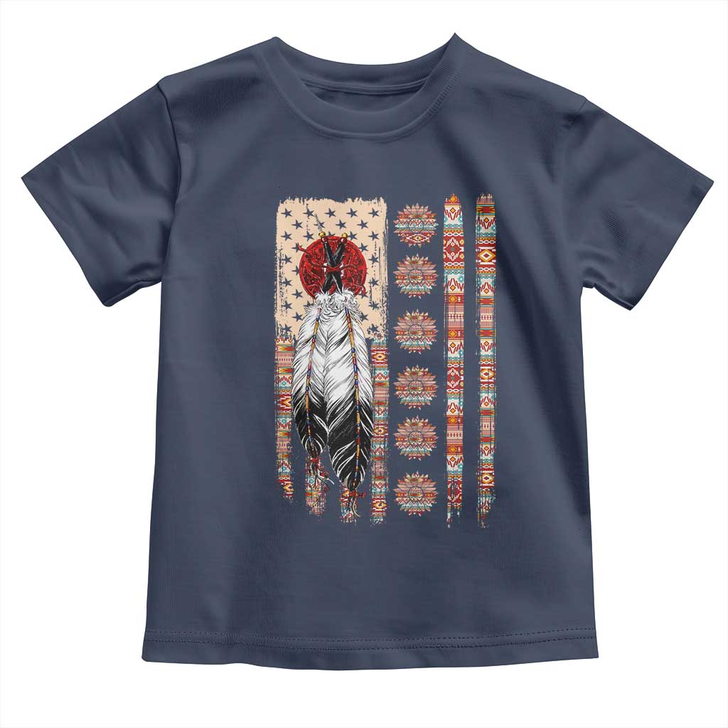 Proud Native American Flag Toddler T Shirt Tribal Sunflower Indigenous Peoples Day Gift