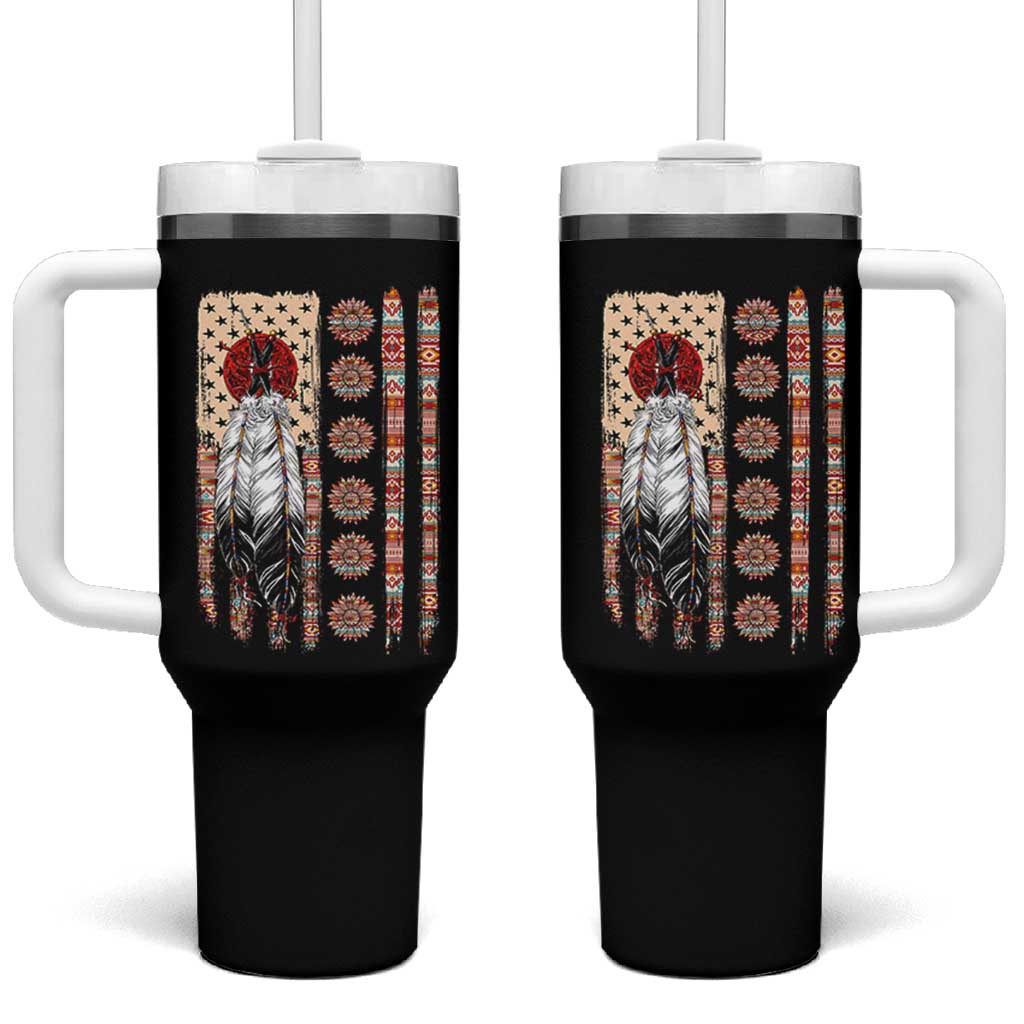Proud Native American Flag Tumbler With Handle Tribal Sunflower Indigenous Peoples Day Gift