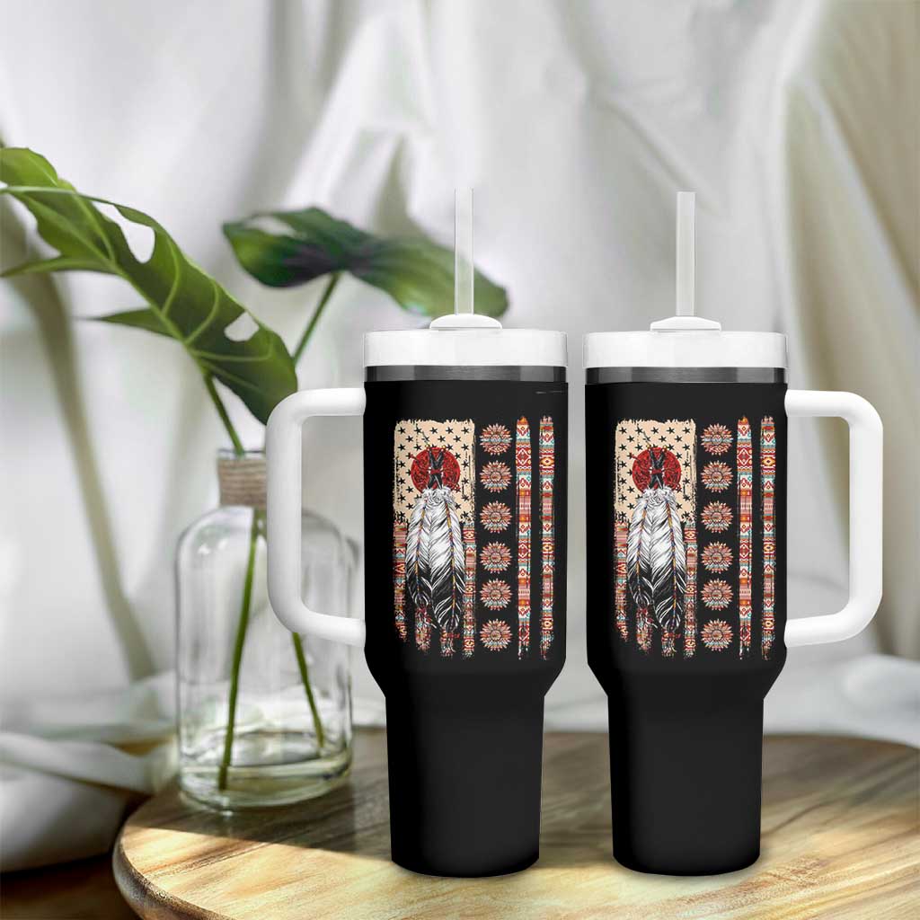 Proud Native American Flag Tumbler With Handle Tribal Sunflower Indigenous Peoples Day Gift