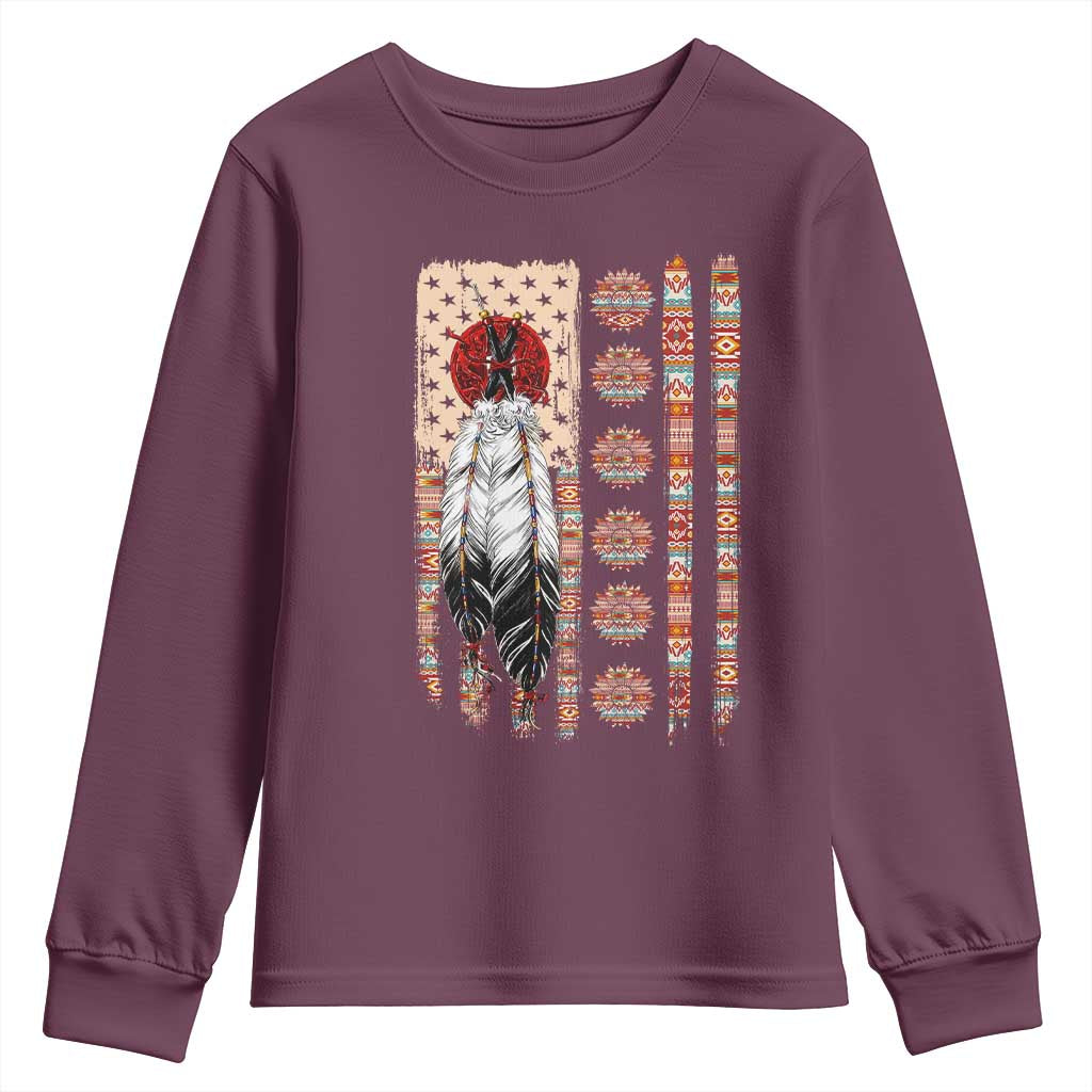 Proud Native American Flag Youth Sweatshirt Tribal Sunflower Indigenous Peoples Day Gift