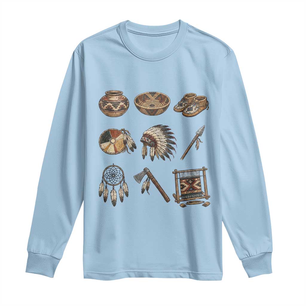 Indigenous Cultural Artifacts Long Sleeve Shirt Native American Heritage Graphic