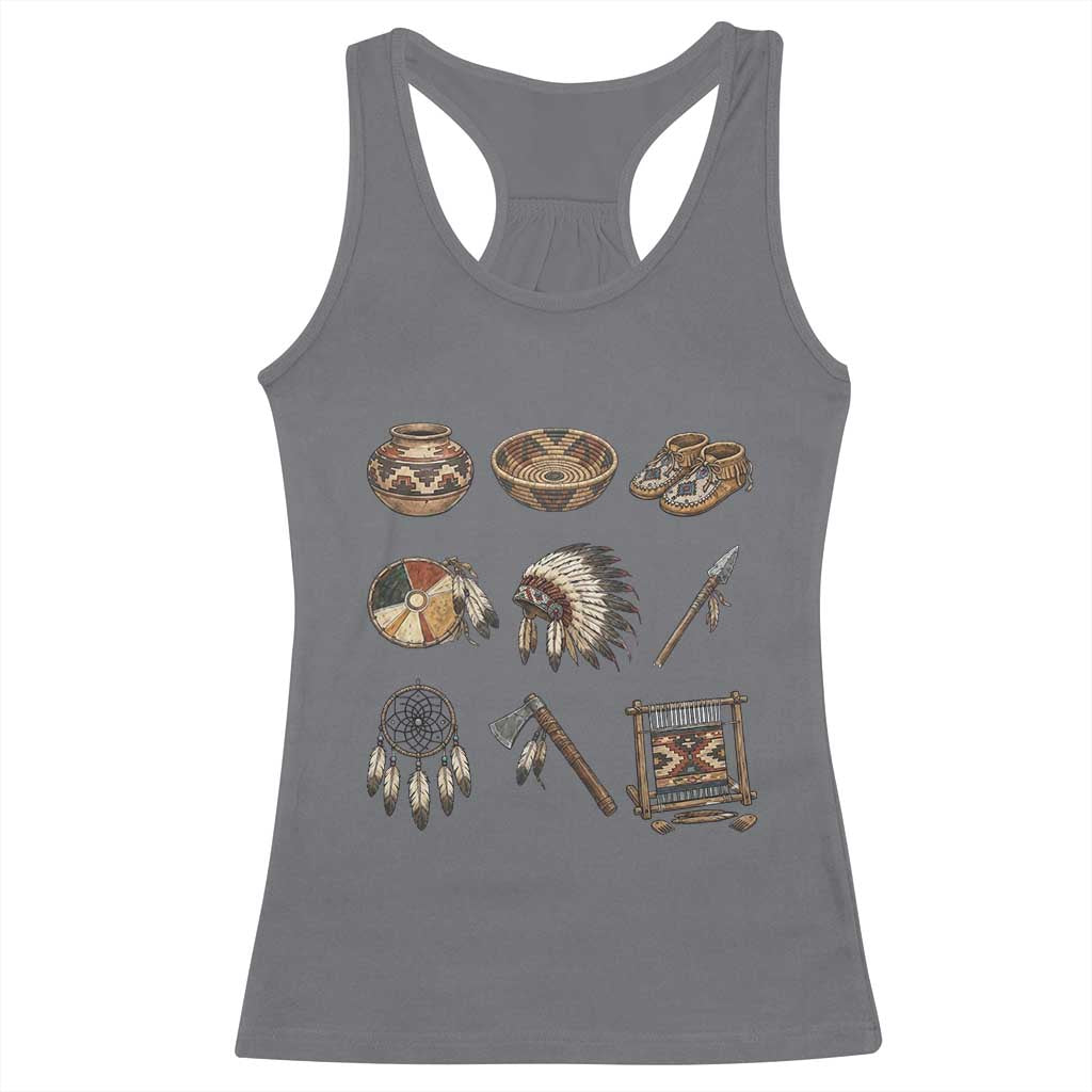 Indigenous Cultural Artifacts Racerback Tank Top Native American Heritage Graphic