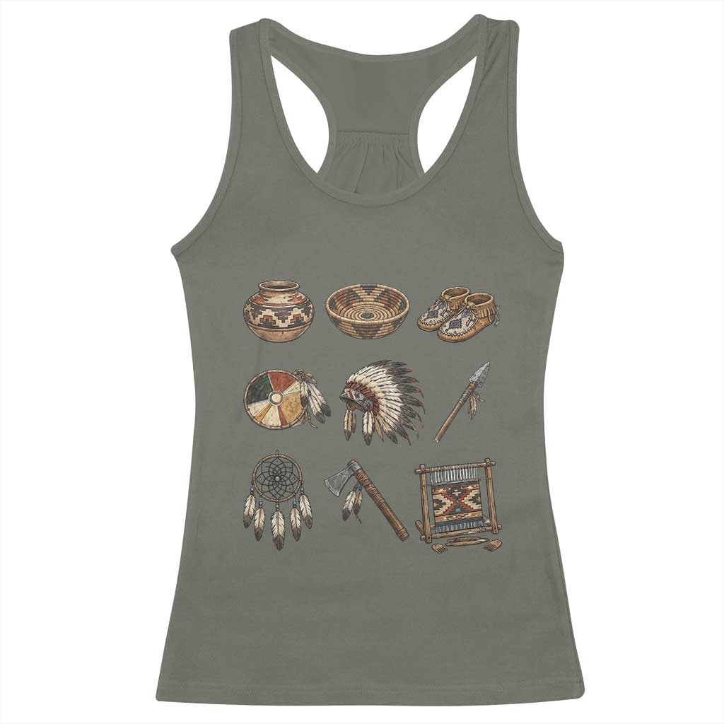 Indigenous Cultural Artifacts Racerback Tank Top Native American Heritage Graphic