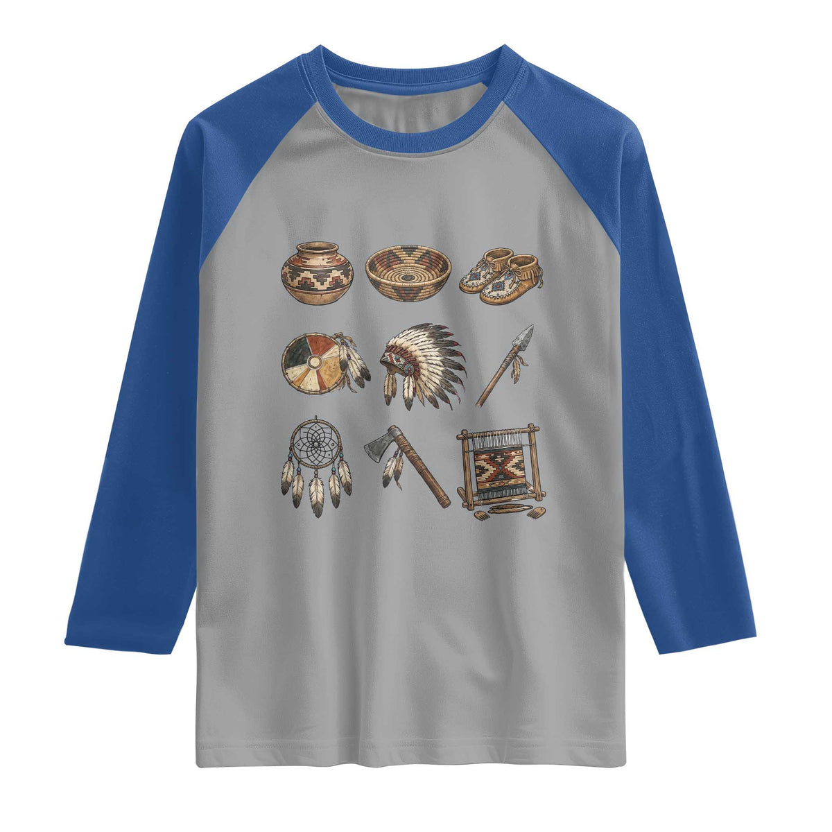 Indigenous Cultural Artifacts Raglan Shirt Native American Heritage Graphic