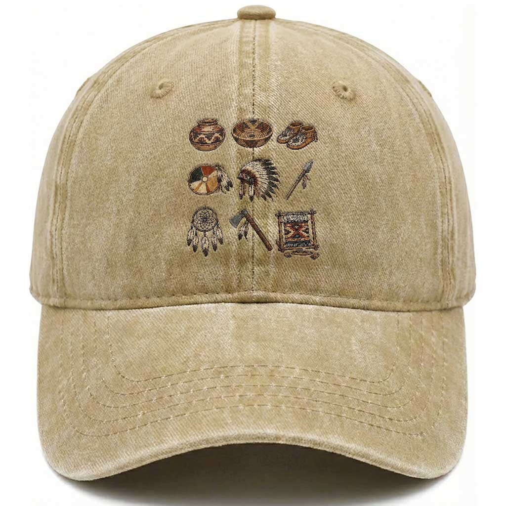 Indigenous Cultural Artifacts Washed Cotton Baseball Cap Native American Heritage Graphic