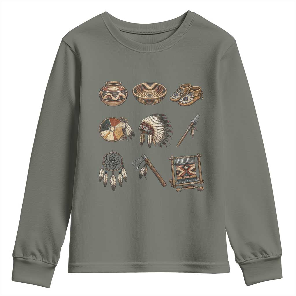 Indigenous Cultural Artifacts Youth Sweatshirt Native American Heritage Graphic