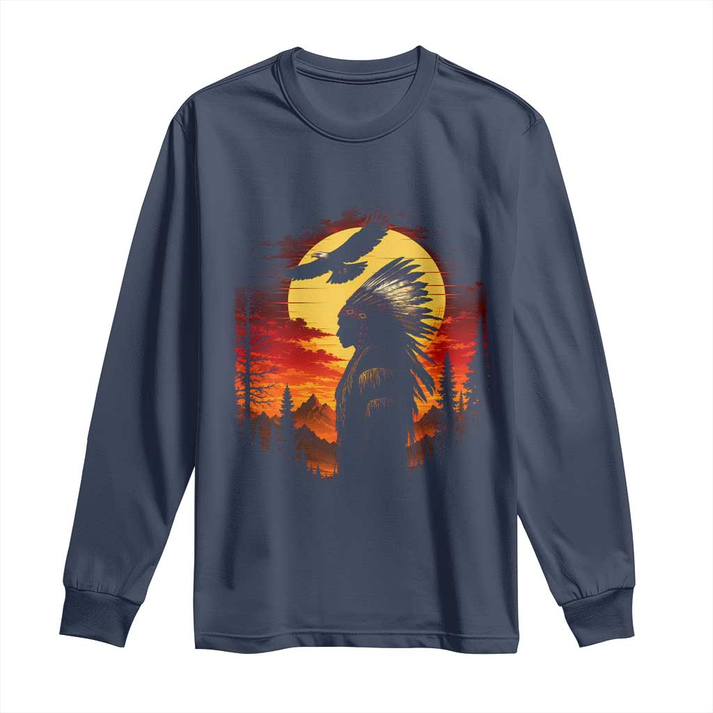 Vintage Native American Warrior Long Sleeve Shirt Indigenous Heritage Pride