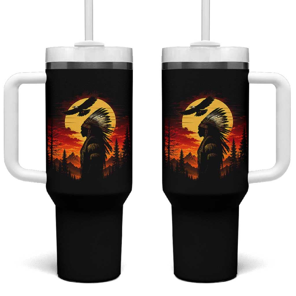 Vintage Native American Warrior Tumbler With Handle Indigenous Heritage Pride