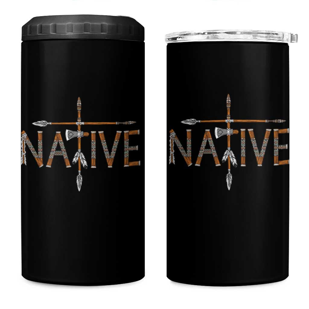 Western Style Tribal Feather 4 in 1 Can Cooler Tumbler Vintage Boho Graphic