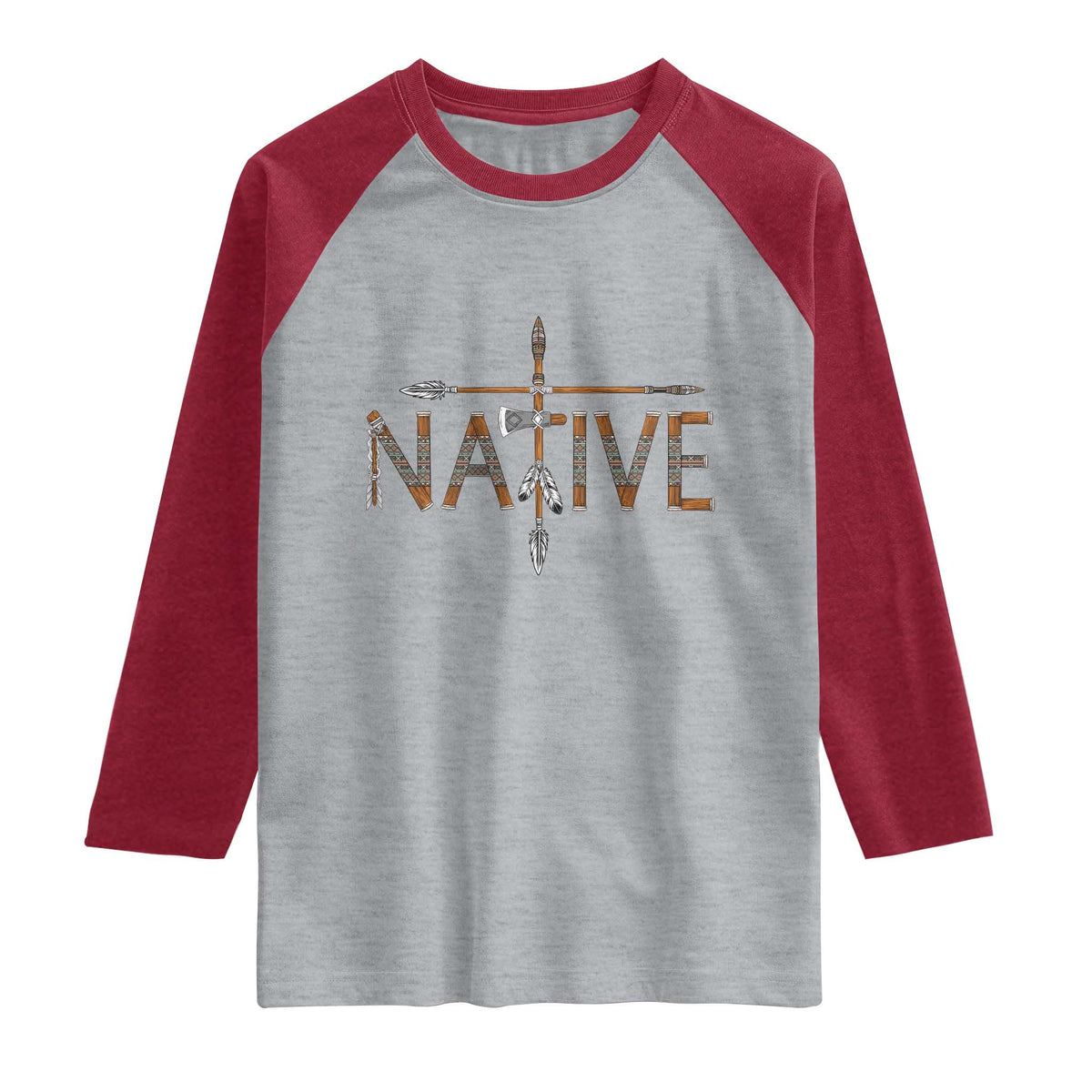 Western Style Tribal Feather Raglan Shirt Vintage Boho Graphic