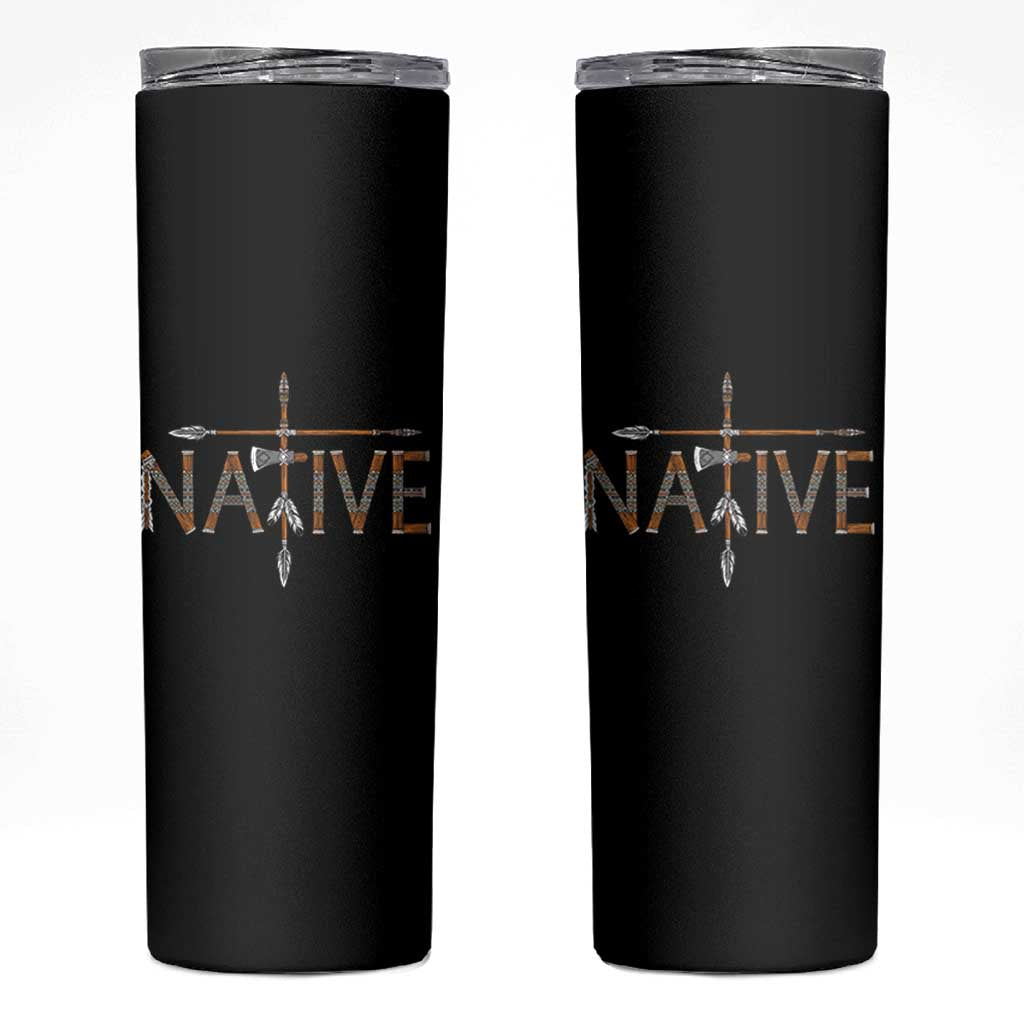 Western Style Tribal Feather Skinny Tumbler Vintage Boho Graphic