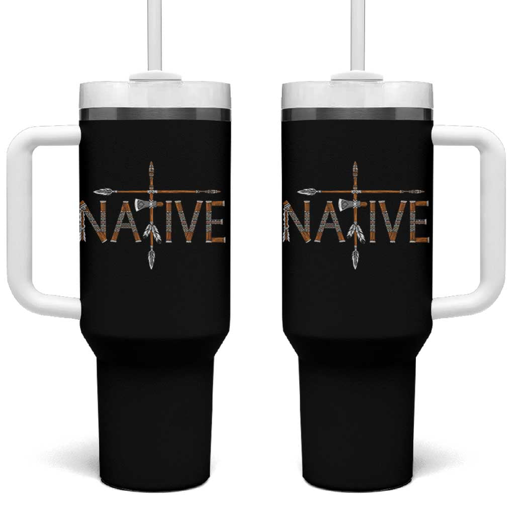 Western Style Tribal Feather Tumbler With Handle Vintage Boho Graphic
