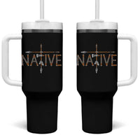 Western Style Tribal Feather Tumbler With Handle Vintage Boho Graphic