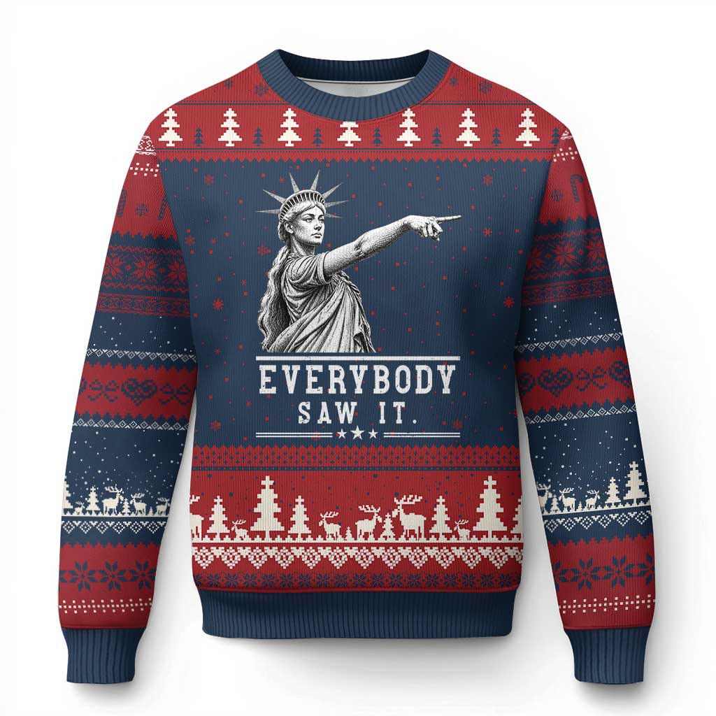 Liberty Has Spoken Everybody Saw It Ugly Christmas Sweater Funny Pointing Statue Basketball Parody