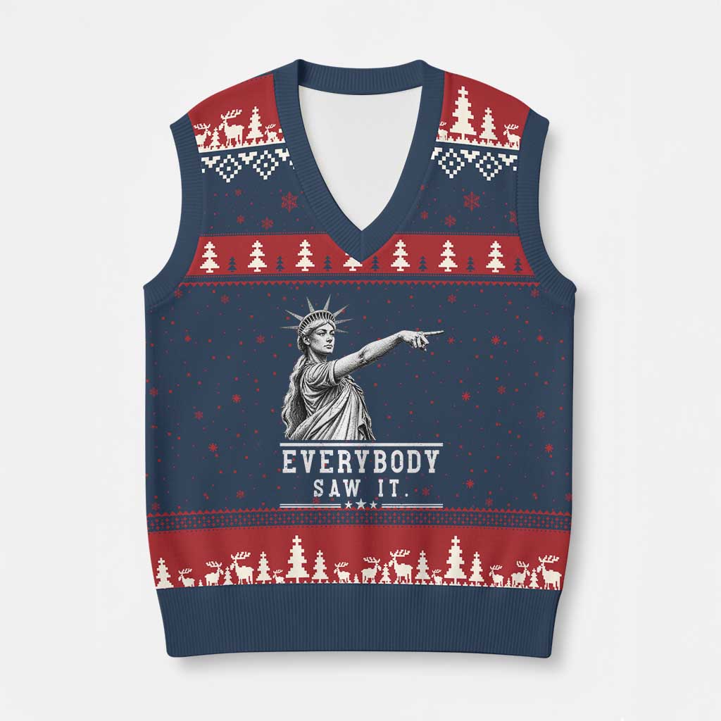 Liberty Has Spoken Everybody Saw It V-Neck Knit Sweater Vest Funny Pointing Statue Basketball Parody