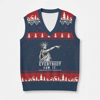 Liberty Has Spoken Everybody Saw It V-Neck Knit Sweater Vest Funny Pointing Statue Basketball Parody