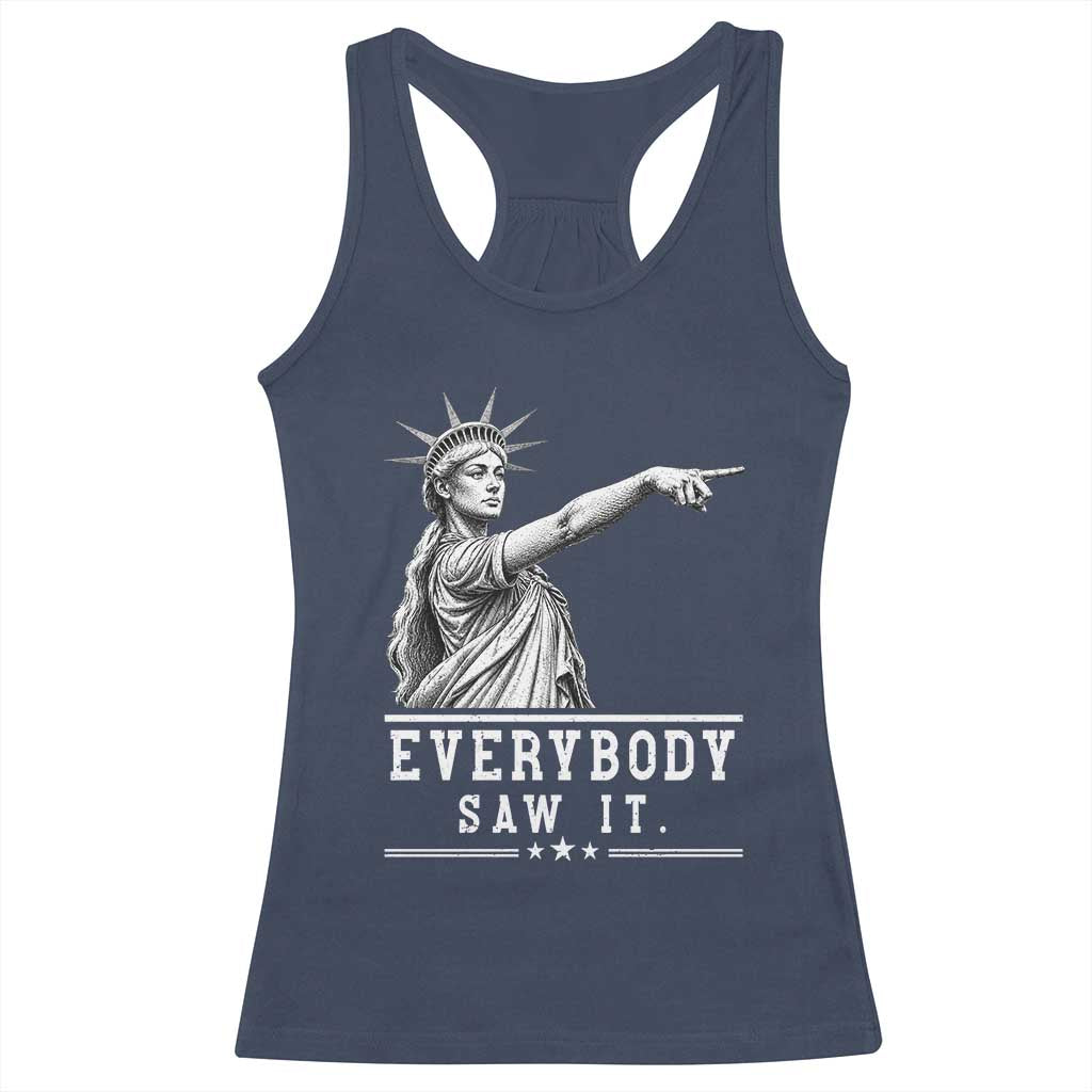 Liberty Has Spoken Everybody Saw It Racerback Tank Top Funny Pointing Statue Basketball Parody