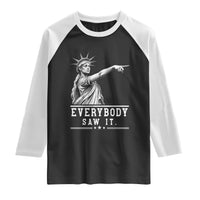 Liberty Has Spoken Everybody Saw It Raglan Shirt Funny Pointing Statue Basketball Parody