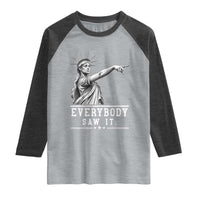 Liberty Has Spoken Everybody Saw It Raglan Shirt Funny Pointing Statue Basketball Parody