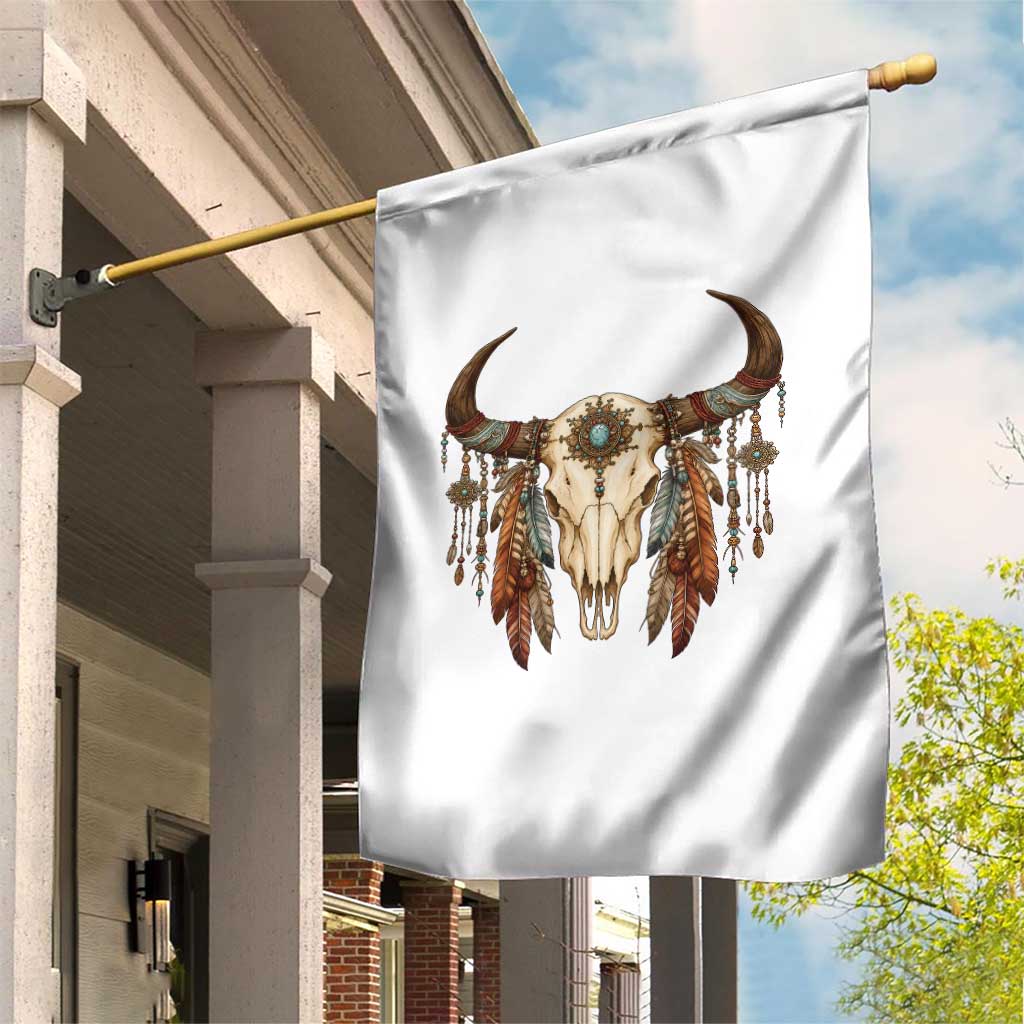Vintage Southwestern Cow Skull Garden Flag Boho Feather Western Graphic