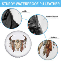 Vintage Southwestern Cow Skull Spare Tire Cover Boho Feather Western Graphic