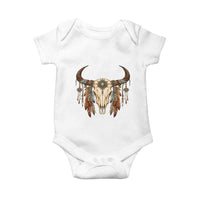 Vintage Southwestern Cow Skull Baby Onesie Boho Feather Western Graphic