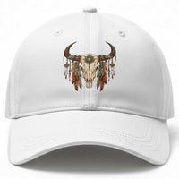 Vintage Southwestern Cow Skull Baseball Cap Boho Feather Western Graphic