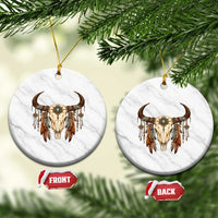 Vintage Southwestern Cow Skull Ceramic Ornament Boho Feather Western Graphic