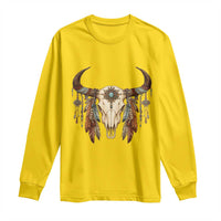 Vintage Southwestern Cow Skull Long Sleeve Shirt Boho Feather Western Graphic