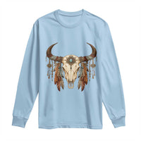 Vintage Southwestern Cow Skull Long Sleeve Shirt Boho Feather Western Graphic