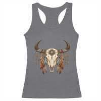 Vintage Southwestern Cow Skull Racerback Tank Top Boho Feather Western Graphic