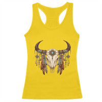 Vintage Southwestern Cow Skull Racerback Tank Top Boho Feather Western Graphic