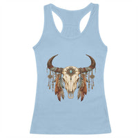 Vintage Southwestern Cow Skull Racerback Tank Top Boho Feather Western Graphic