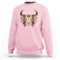 Vintage Southwestern Cow Skull Sweatshirt Boho Feather Western Graphic