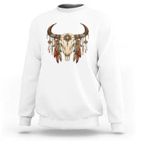 Vintage Southwestern Cow Skull Sweatshirt Boho Feather Western Graphic