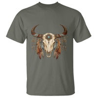 Vintage Southwestern Cow Skull T Shirt Boho Feather Western Graphic
