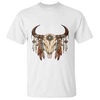 Vintage Southwestern Cow Skull T Shirt Boho Feather Western Graphic